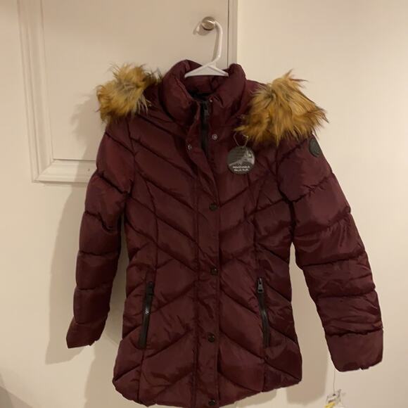 NWT Madden Girl Juniors Faux-Fur Trim Hooded Merlot M - Picture 3 of 15